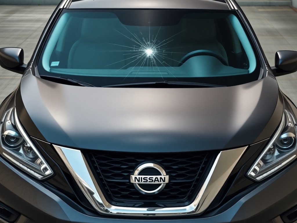 Nissan Murano windshield with chip and crack damage that needs repair