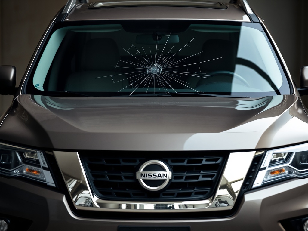 Nissan Pathfinder windshield with chip and crack damage that needs repair