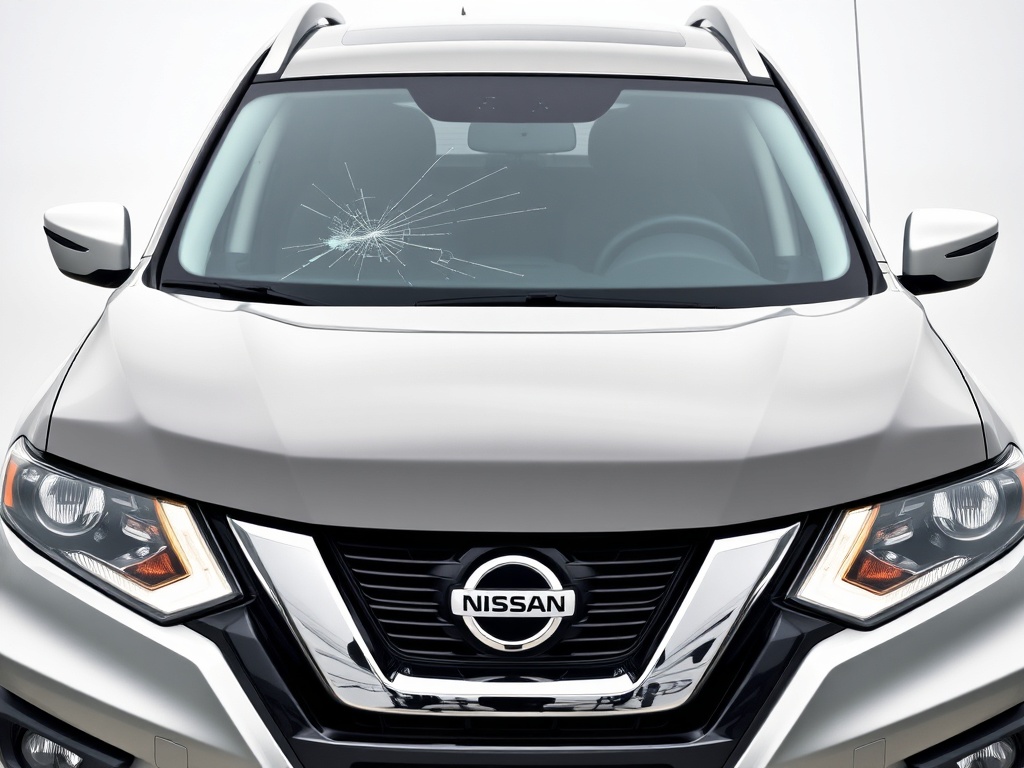 Nissan Rogue windshield with chip and crack damage that needs repair