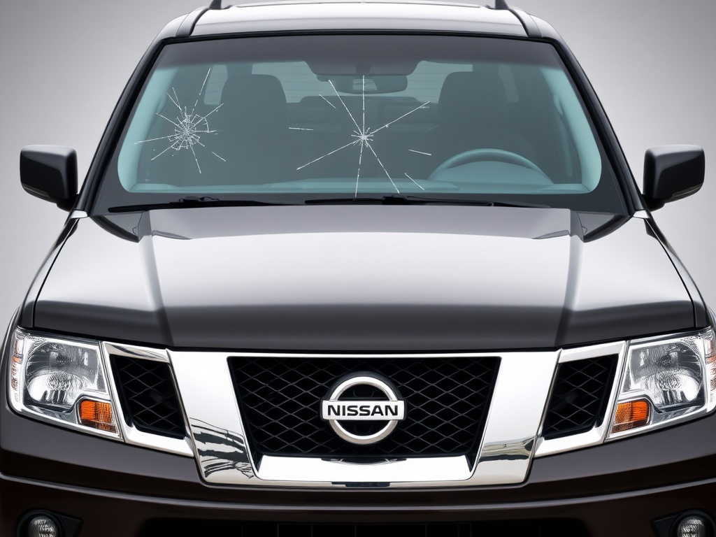Nissan Frontier windshield with chip and crack damage that needs repair