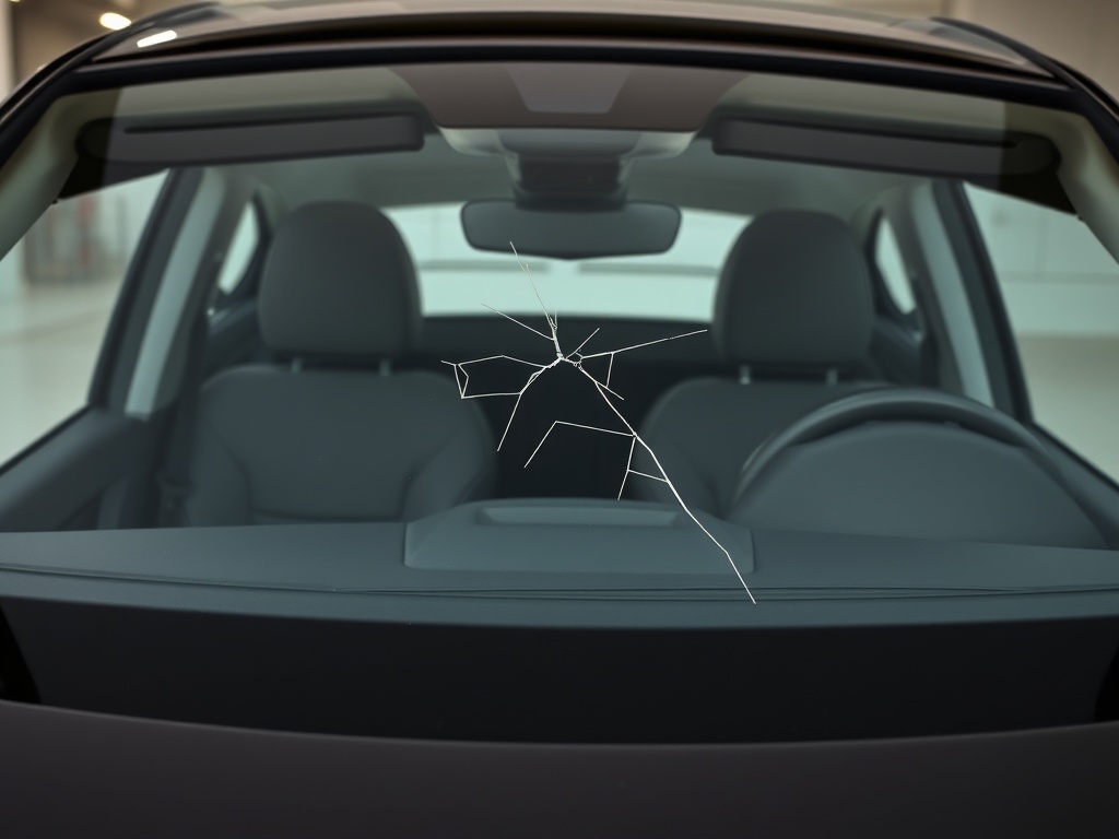 Tesla Model X windshield with chip and crack damage that needs repair