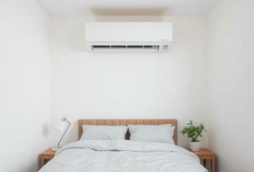Modern bedroom with air conditioning unit