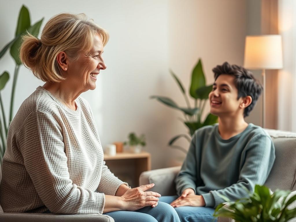 A serene scene of a therapist engaging in a compassionate