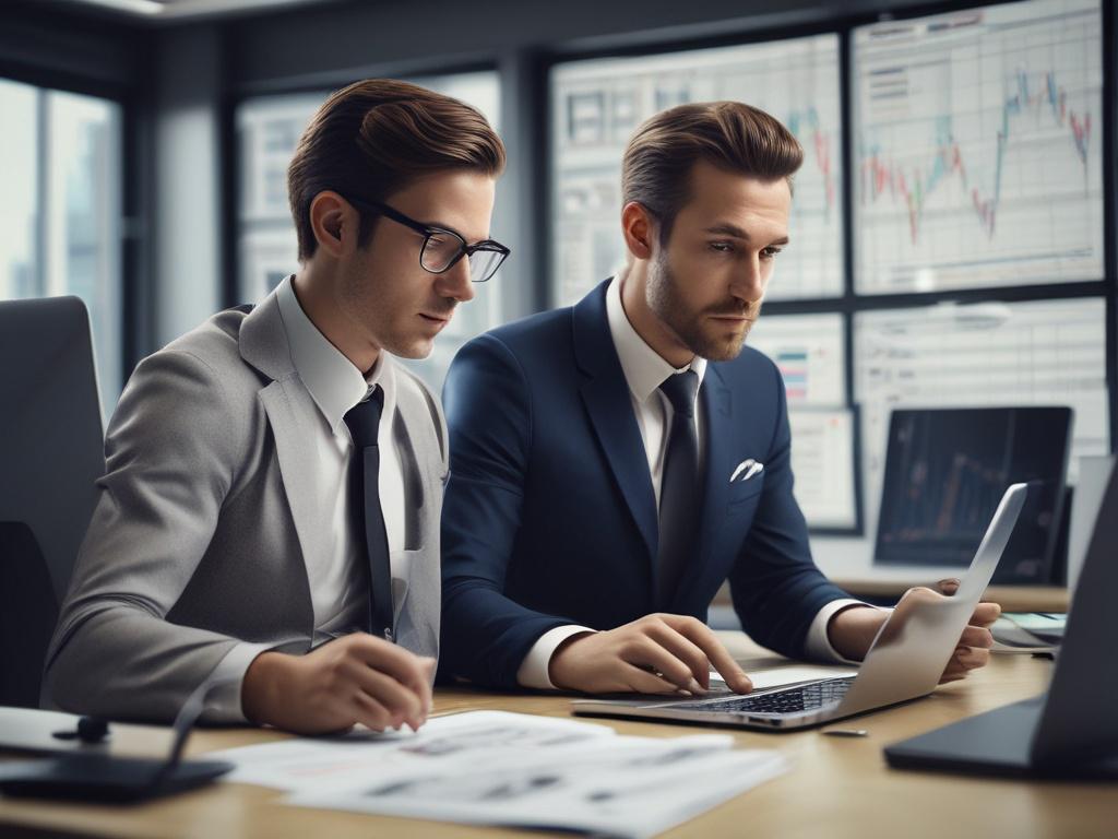 A focused high resolution image of a financial analyst working