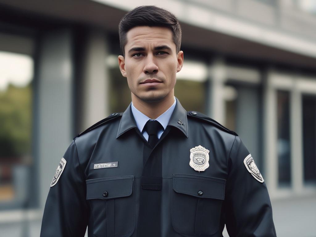 A close up shot of a professional security guard in