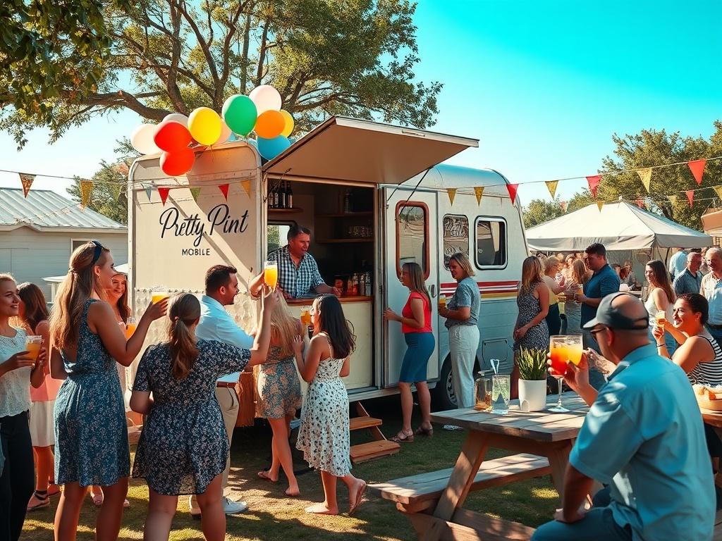 A lively outdoor party featuring The Pretty Pint Mobile Bar,