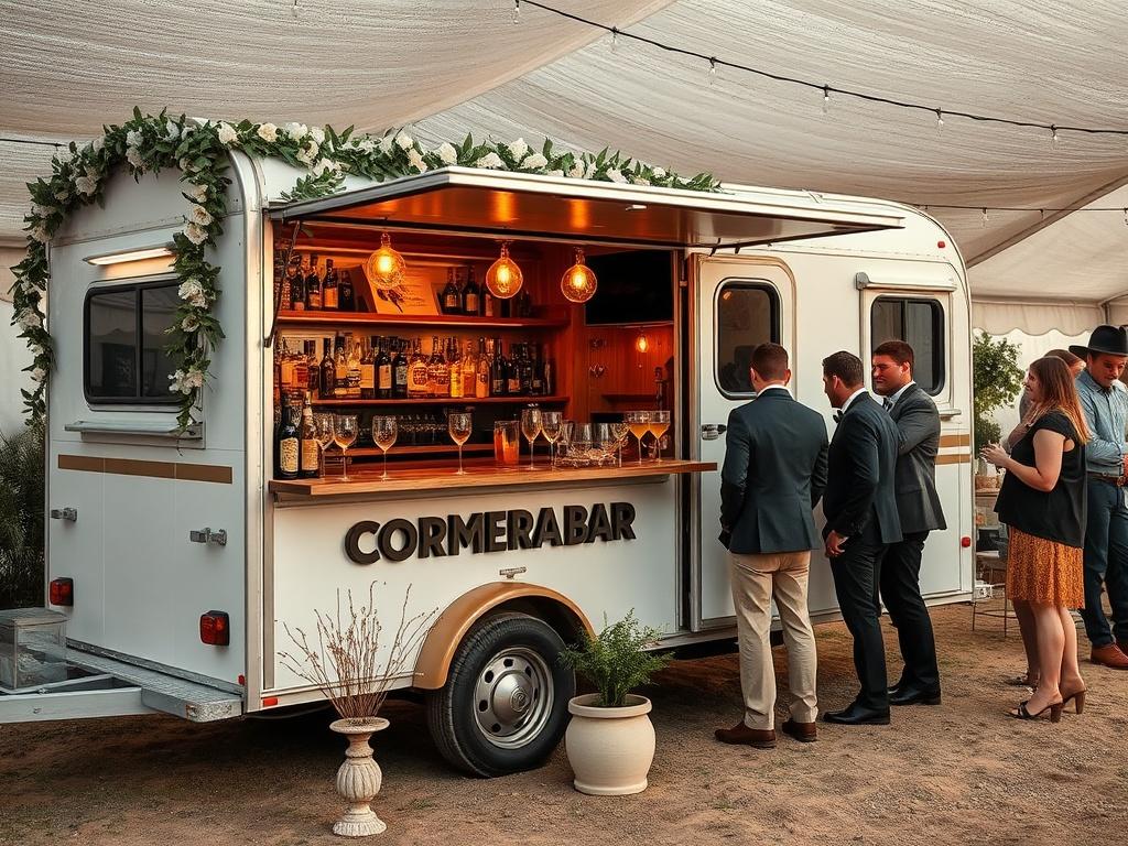 A beautifully arranged mobile bar at a corporate event