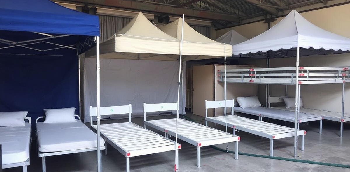 Georganiseerde verhuur van tenten en bedden in verschillende formaten