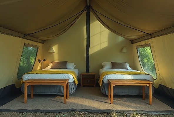 Luxe mobiele tent accommodatie met professionele bedden