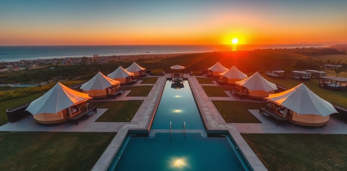 Aerial view of glamping resort