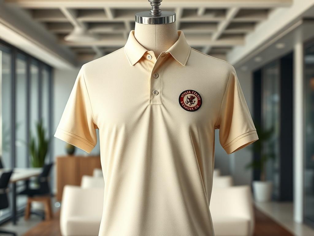 A professional looking embroidered corporate polo shirt displayed on a