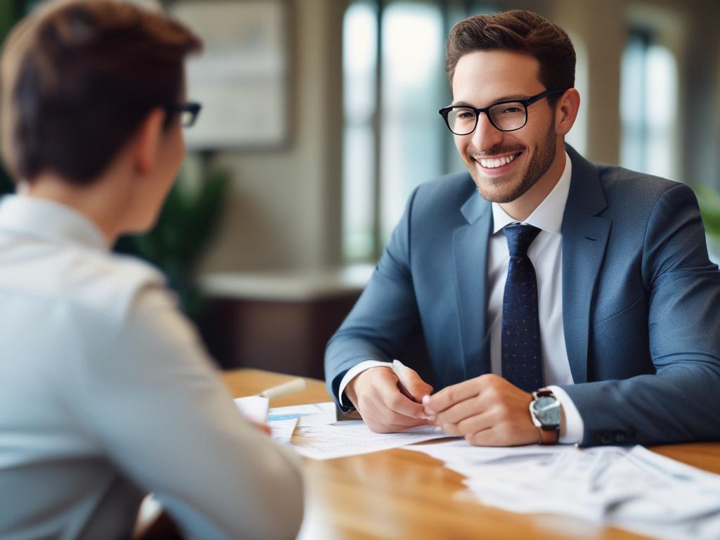 A close up portrait of a friendly financial advisor engaging