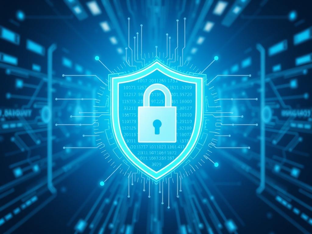 A high resolution image showing a digital shield representing data