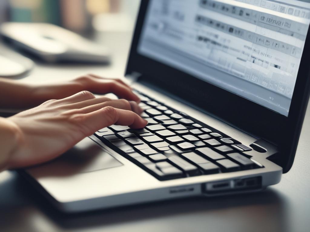 A hyper realistic close up of a professional hand typing