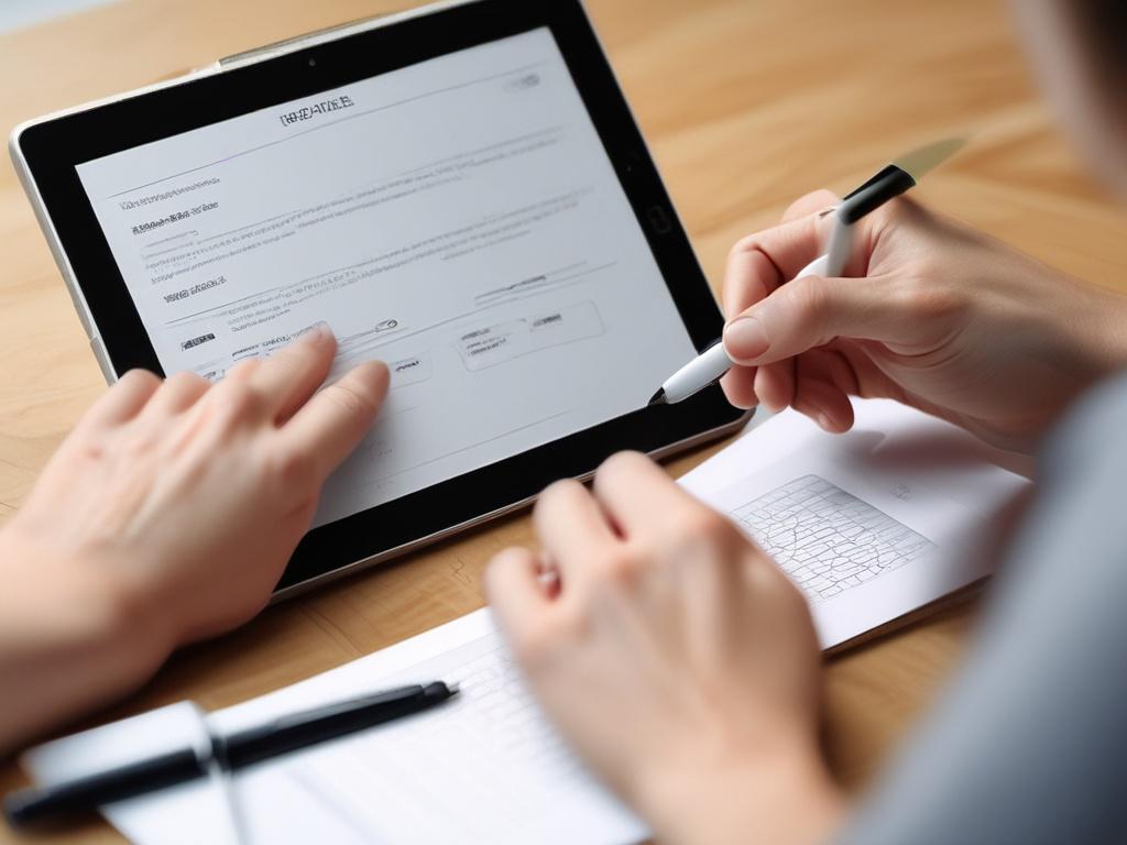 A close up shot of a person filling out a