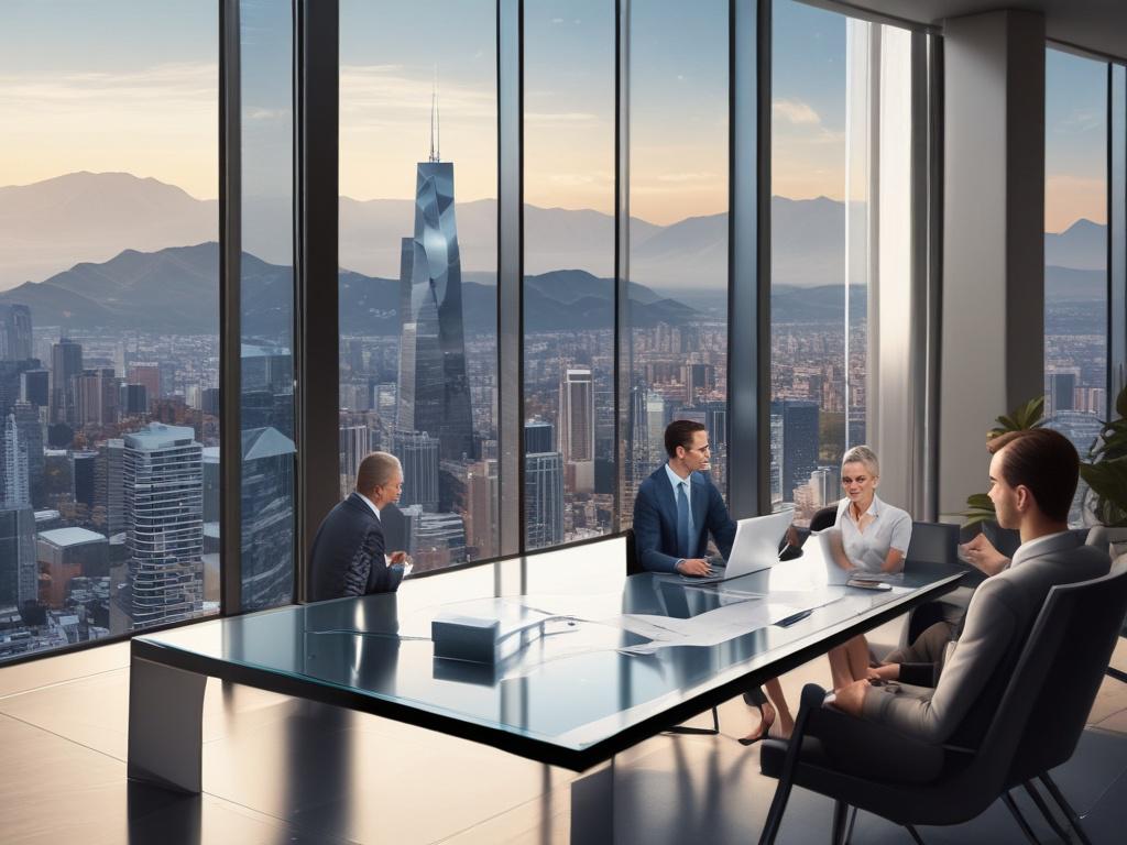 A professional real estate advisor consulting with clients over architectural