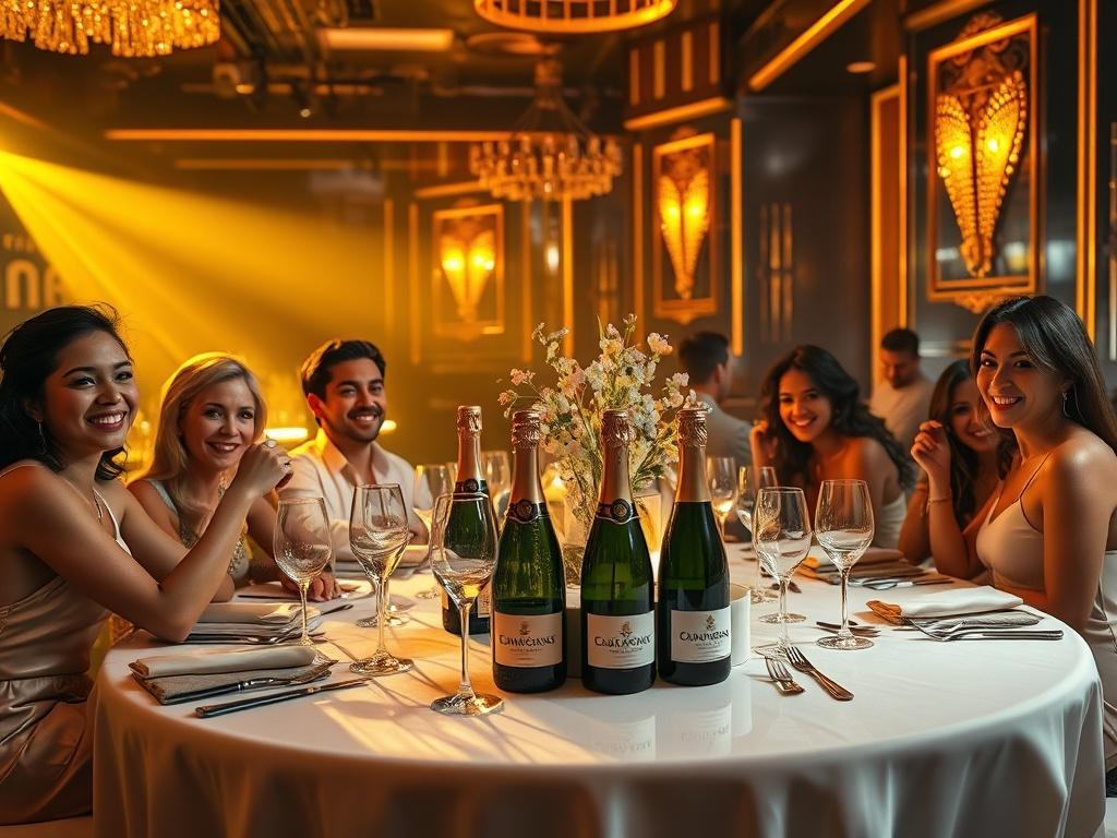 An elegant table set in a luxury nightclub, adorned with