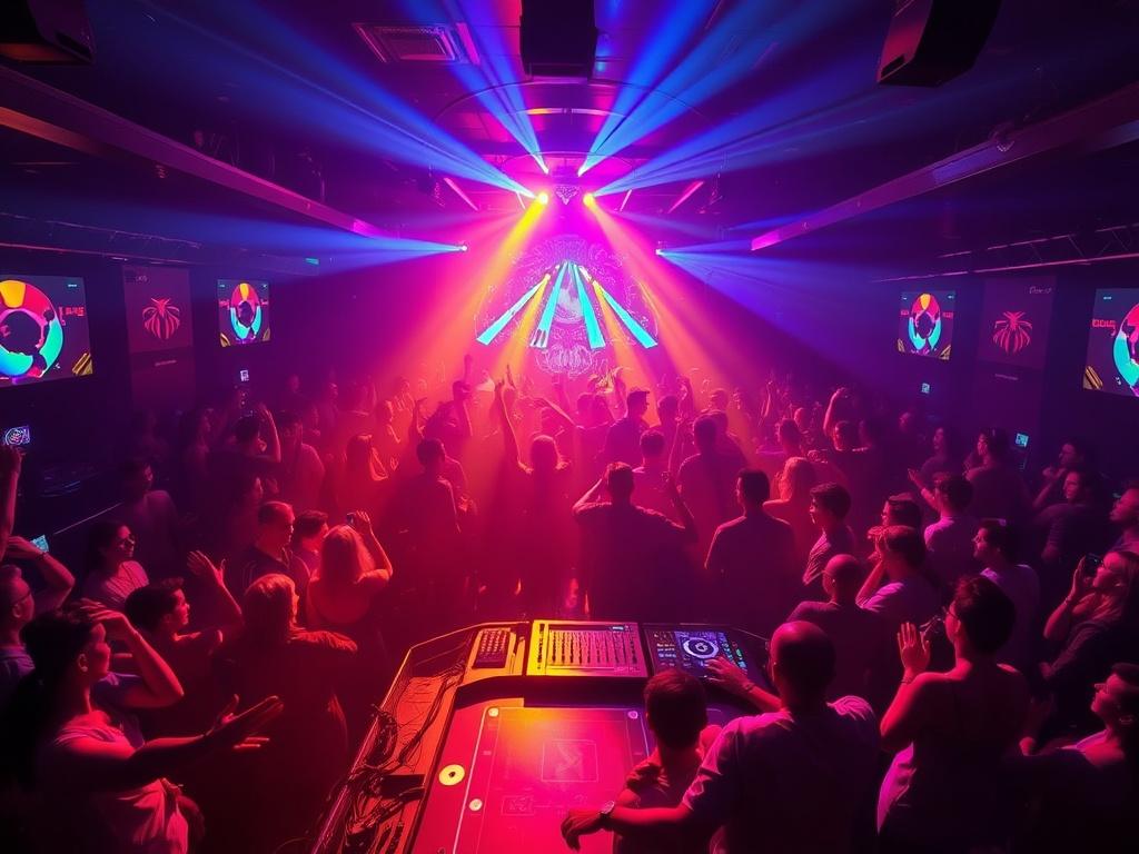 A dynamic scene inside Ignite Club, featuring a packed dance floor, colorful lights, and a DJ energizing the crowd. The atmosphere is vibrant and electric, with guests celebrating and enjoying the nightlife, captured in vivid, high-resolution clarity.