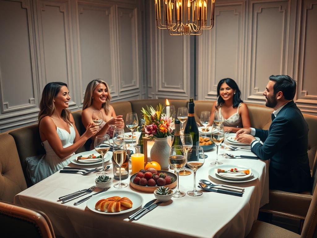 A luxurious private party setting featuring a beautifully arranged table