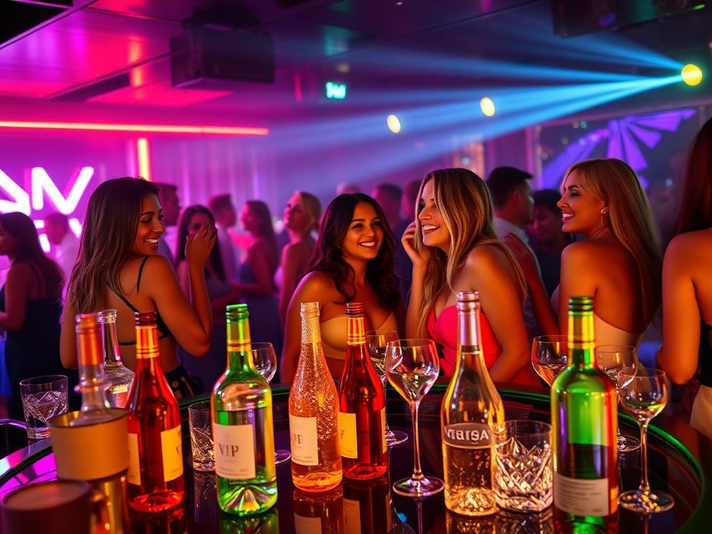 A vibrant nightclub scene showcasing an exclusive VIP party, filled