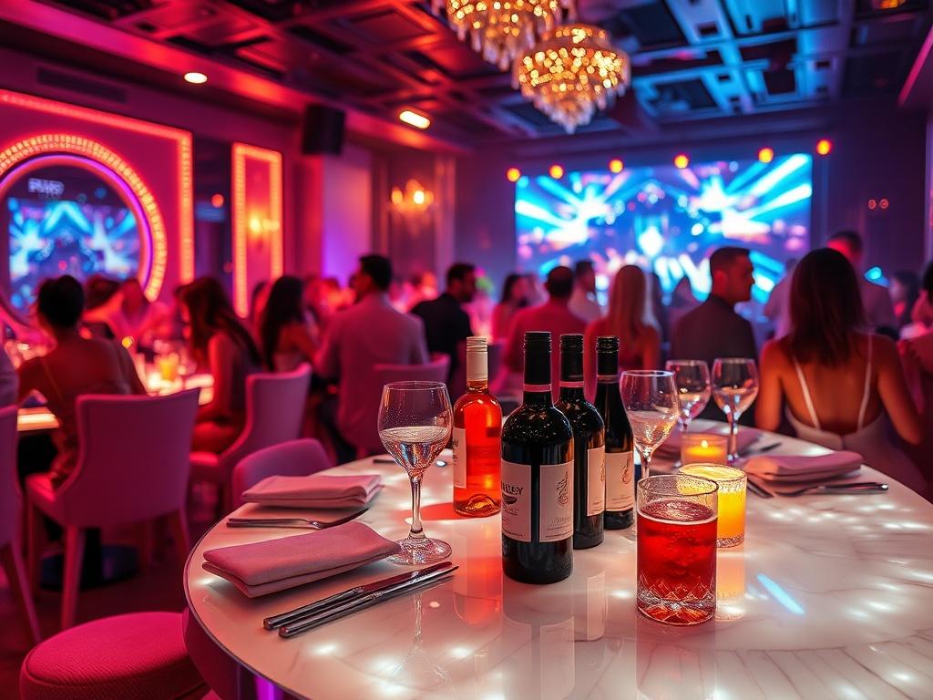 A stylish nightclub scene featuring a reserved VIP table with