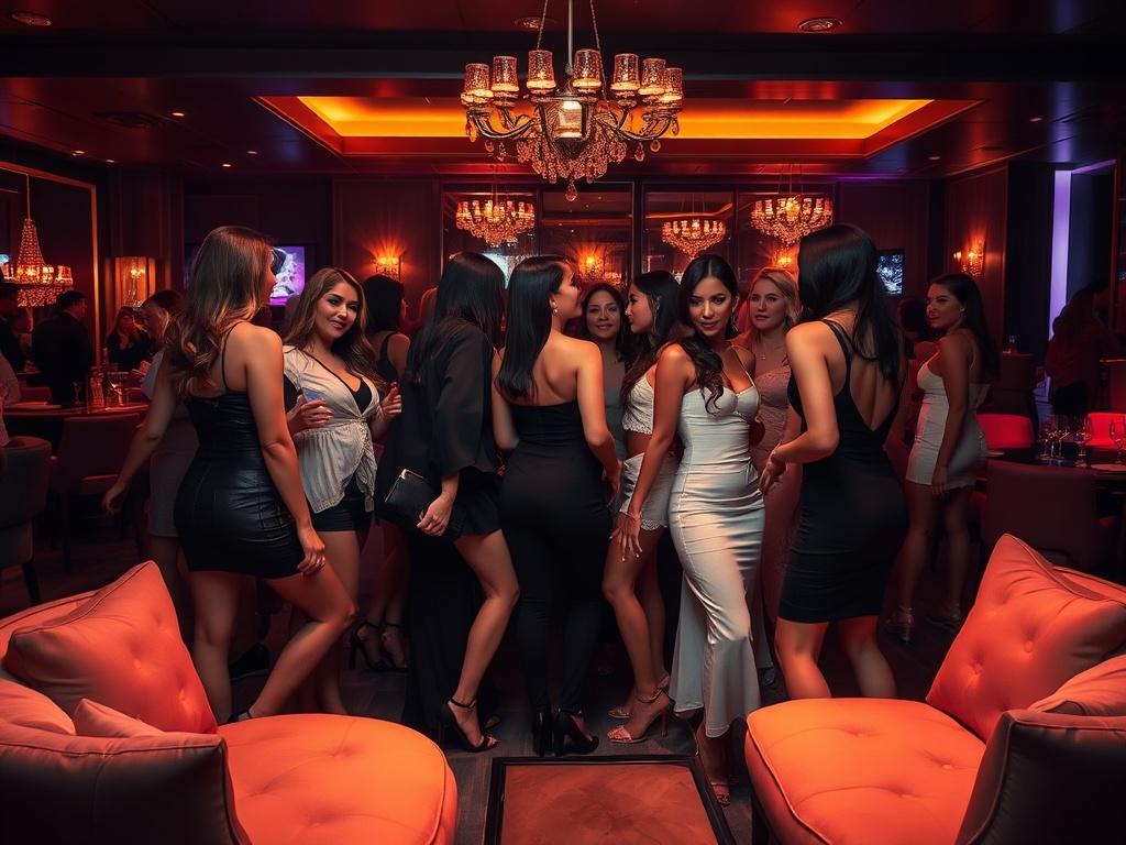An elegant setting with a group of beautiful women in