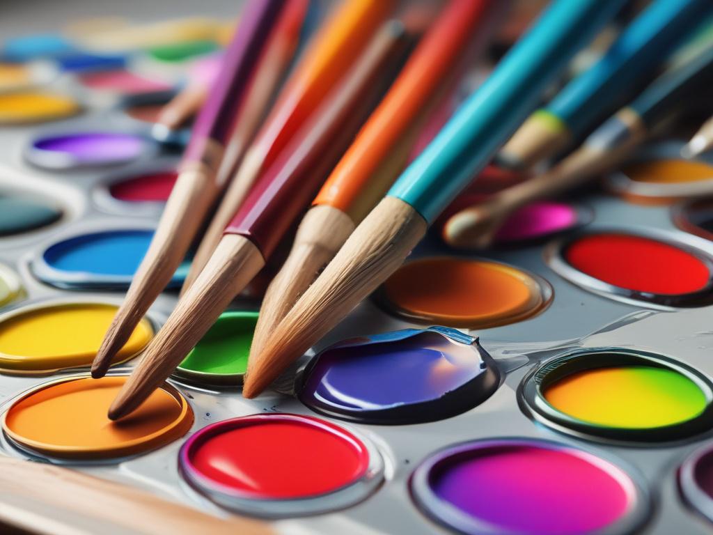 a realistic high resolution of a vibrant palette with paintbrushes