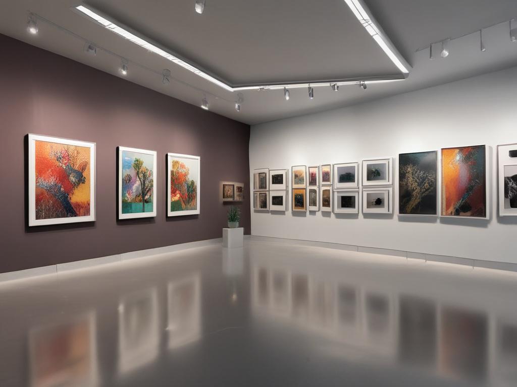 a realistic high resolution of an art exhibition, showcasing various
