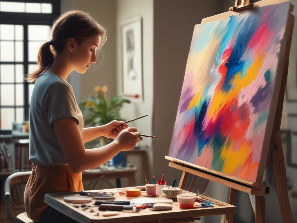 a realistic high resolution of an artist painting on a
