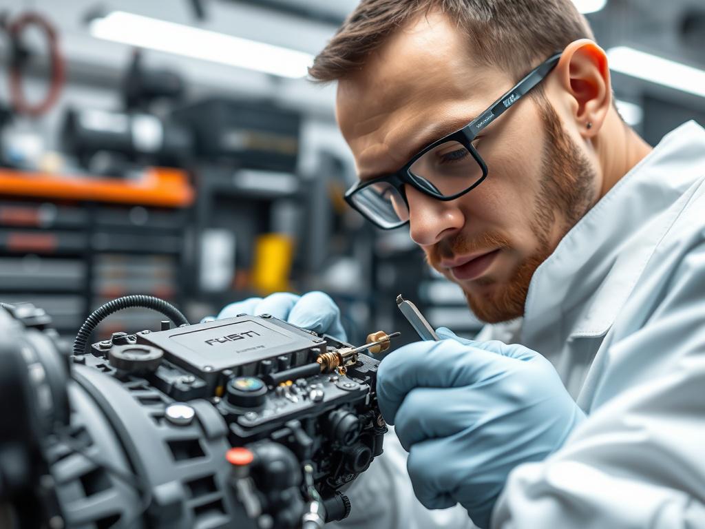 A close up shot of an automotive module being repaired,