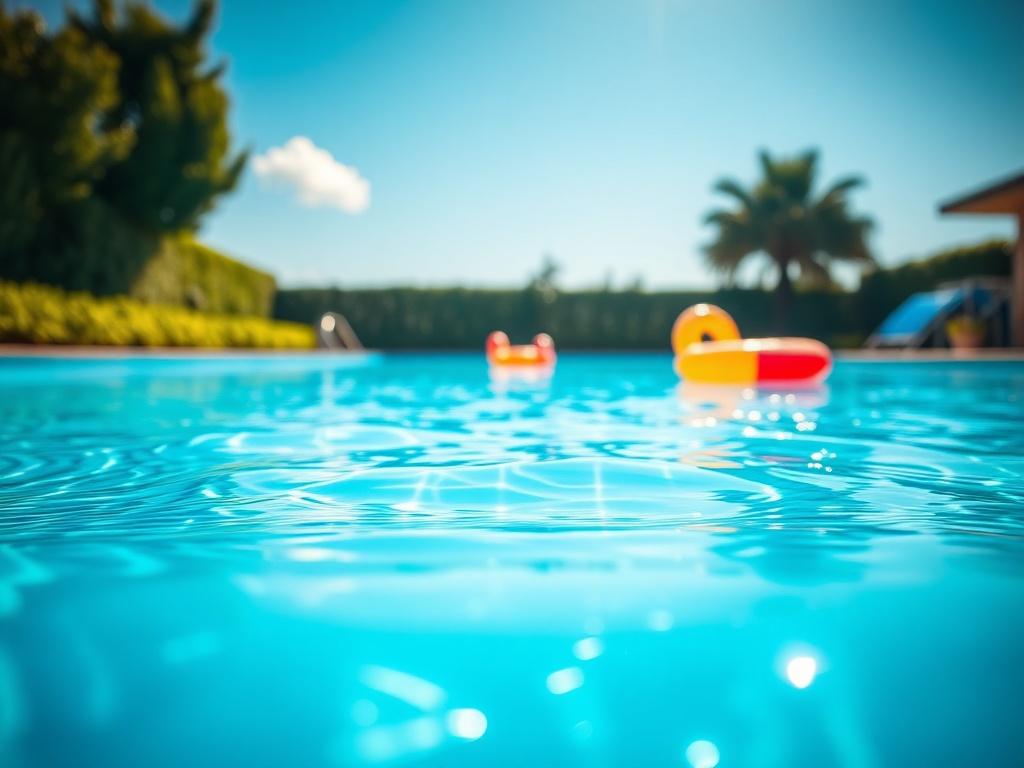 A focused close up shot of a clean, blue swimming