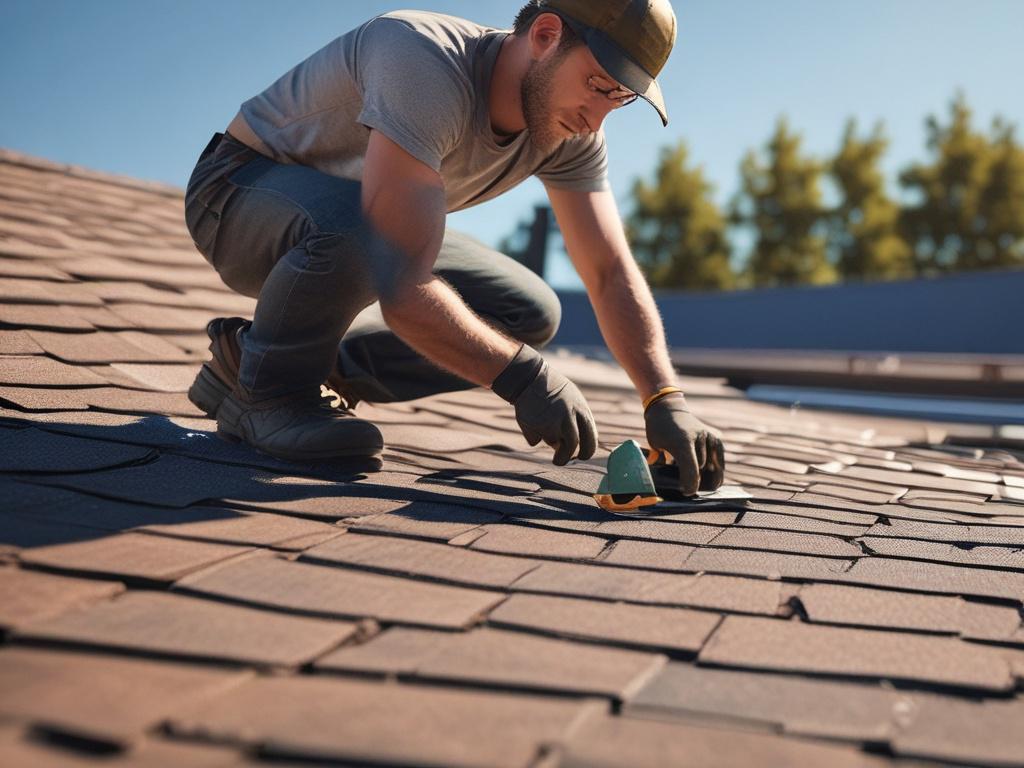 A close up shot of a skilled roofing professional repairing