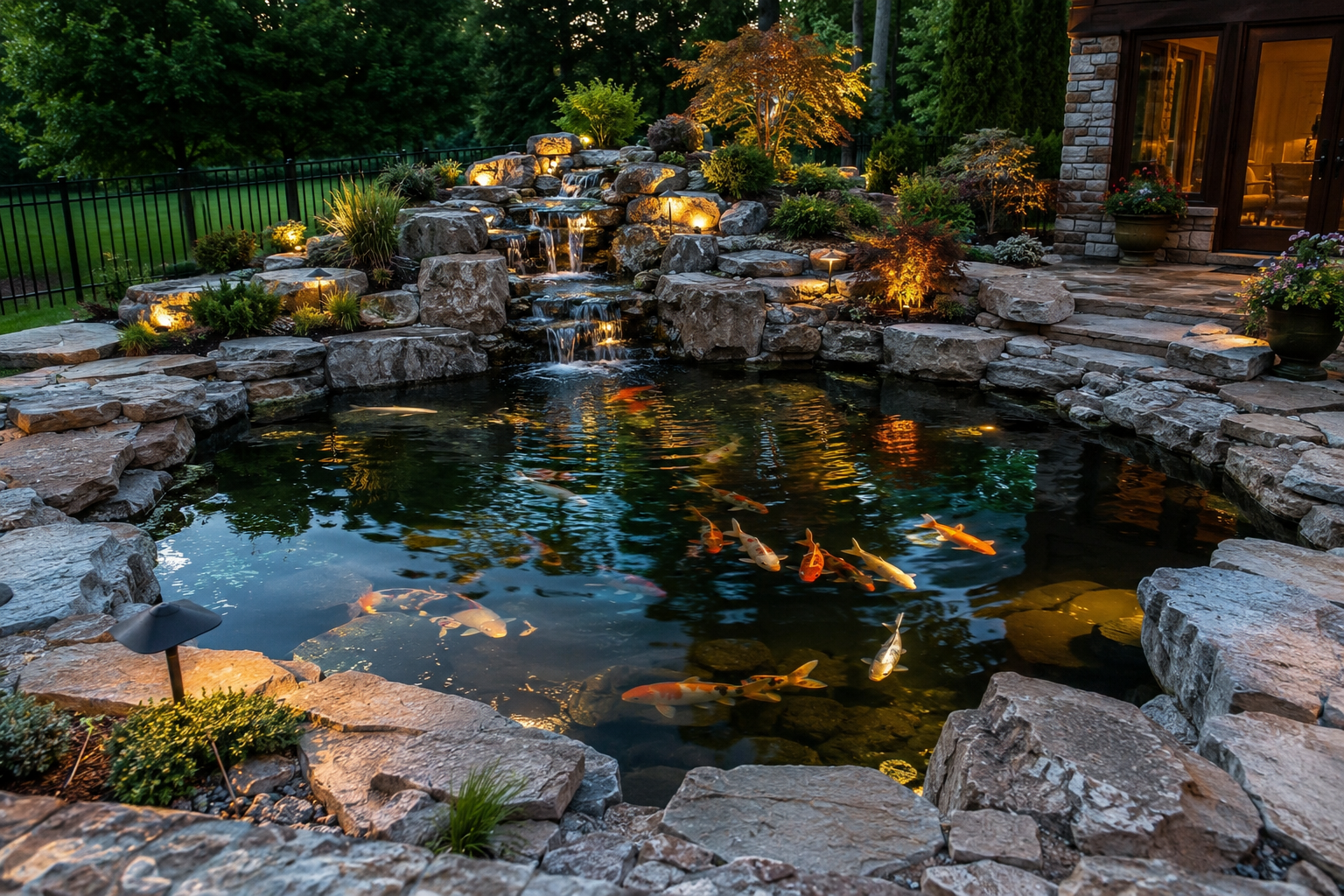 Luxury residential patio with natural stone pavers