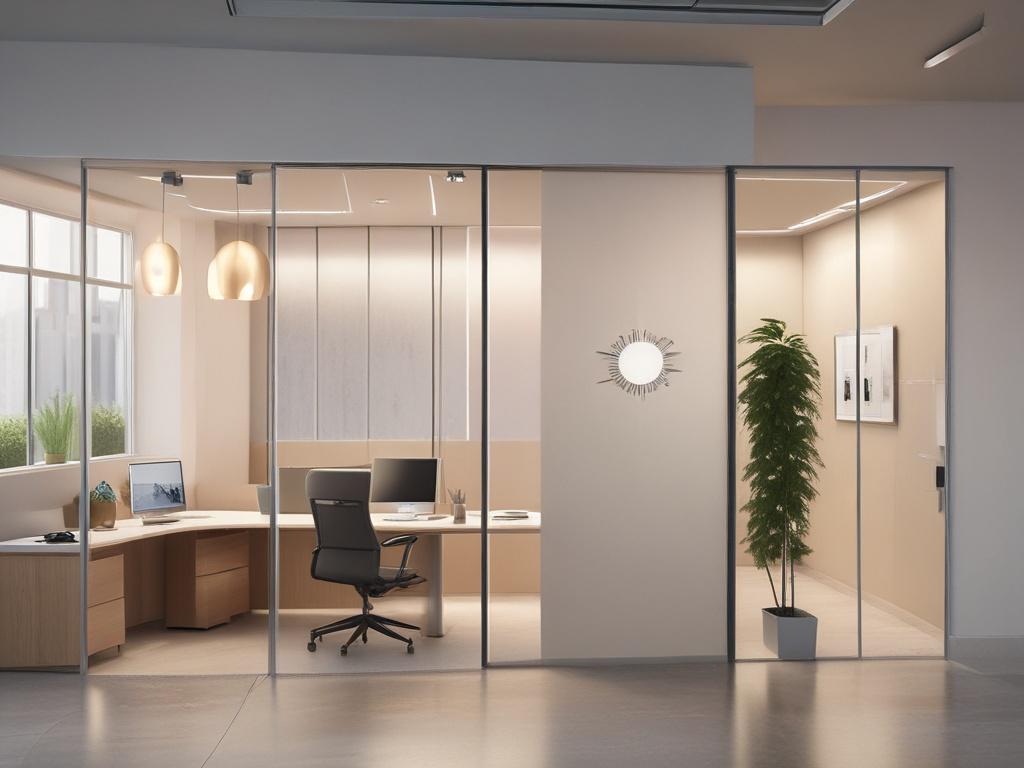 A serene office environment with an accessibility expert examining the