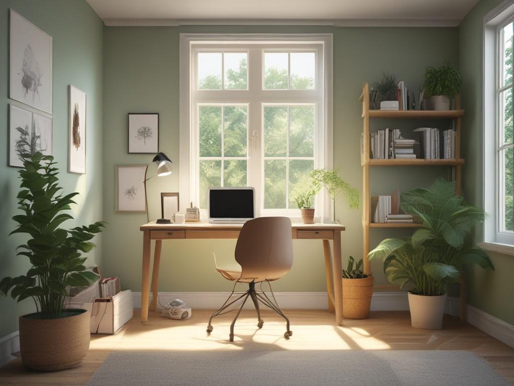 A serene and welcoming workspace, with a single desk and