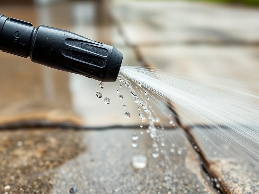 A close up shot of a pressure washer nozzle spraying