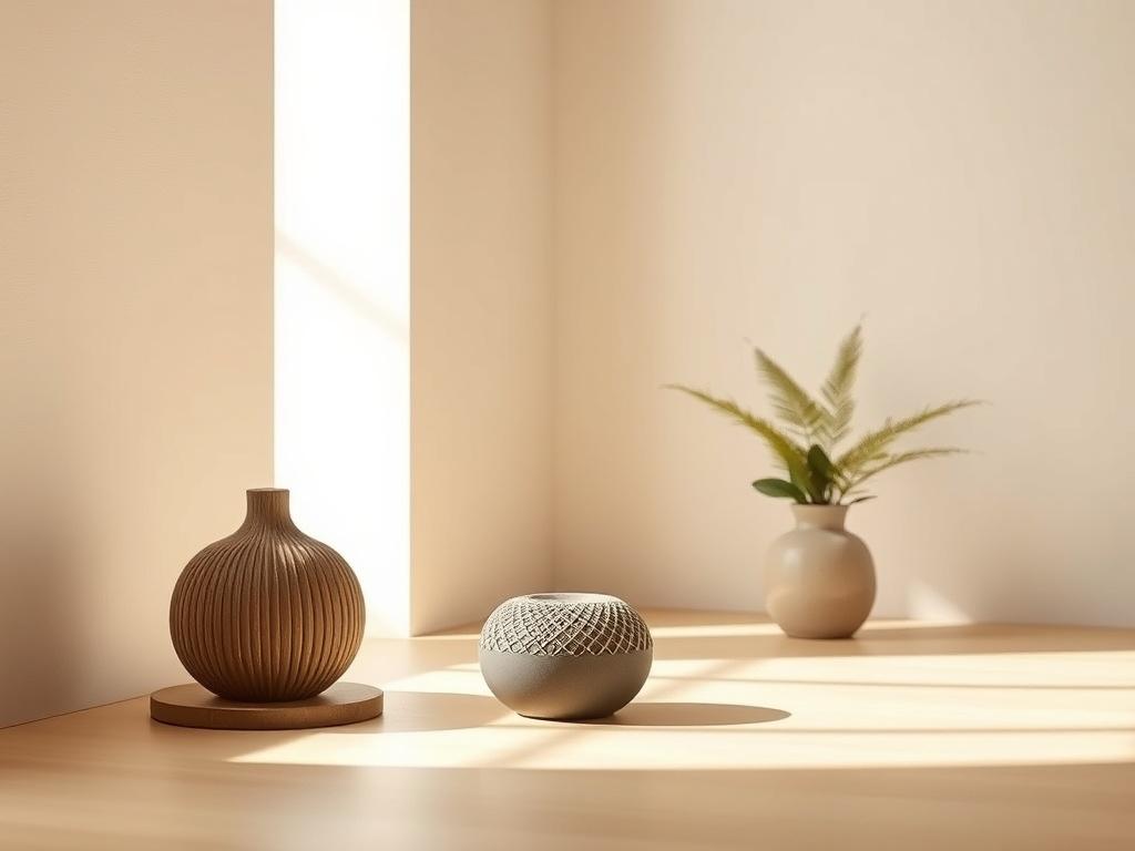 A serene, minimalist interior featuring a single Buhay wellness object, such as a calming decorative piece or a mindful artifact. The scene is softly lit with natural light, showcasing clean lines and a warm, neutral color palette. The background is simple and uncluttered, emphasizing the beauty and purpose of the Buhay object. The composition should evoke a sense of calm and tranquility, highlighting the intentional design and simplicity of the product.