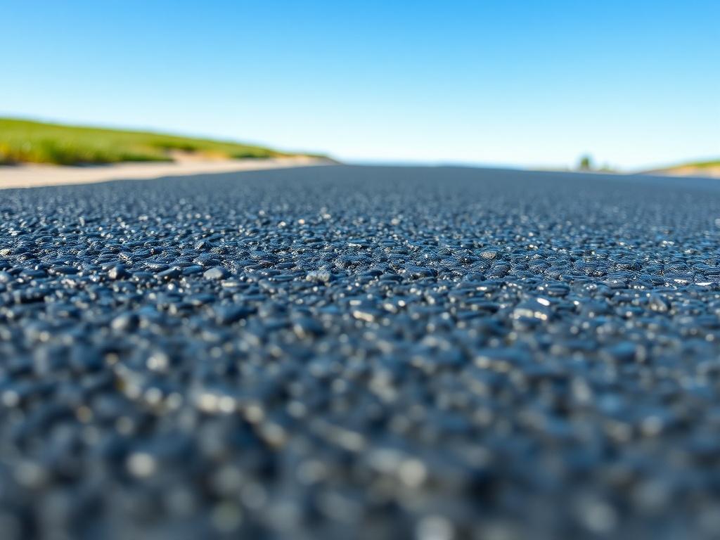 A close up shot of a freshly seal coated asphalt