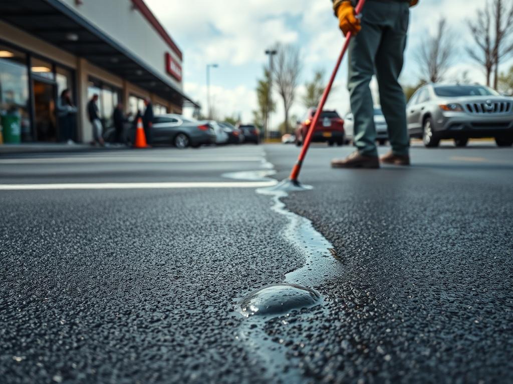 A close up shot of a commercial parking lot being