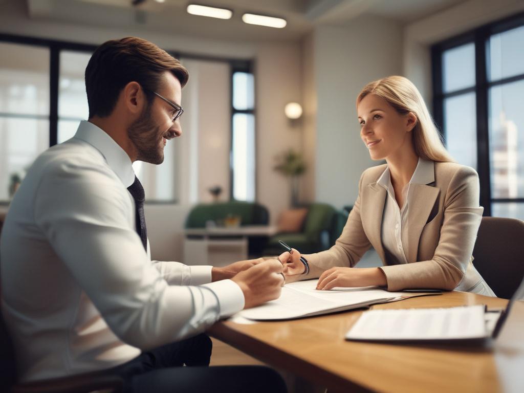 a financial advisor discussing with a client in a calm