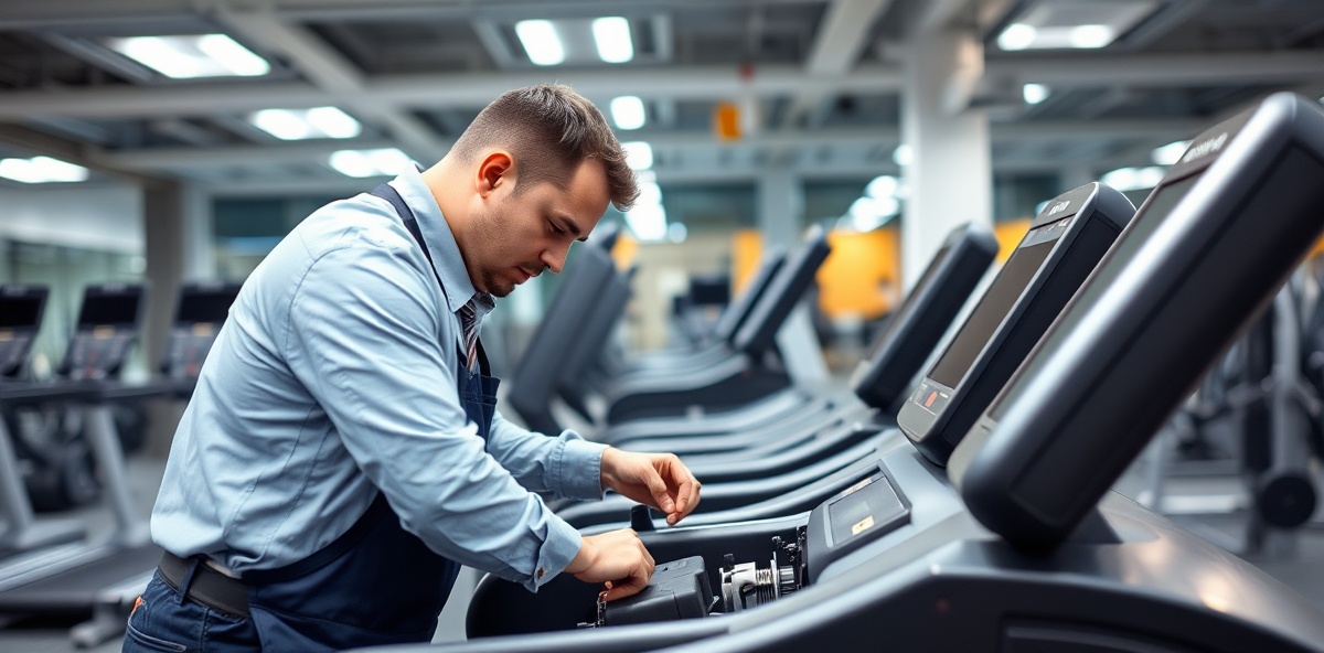 Professional technician servicing fitness equipment