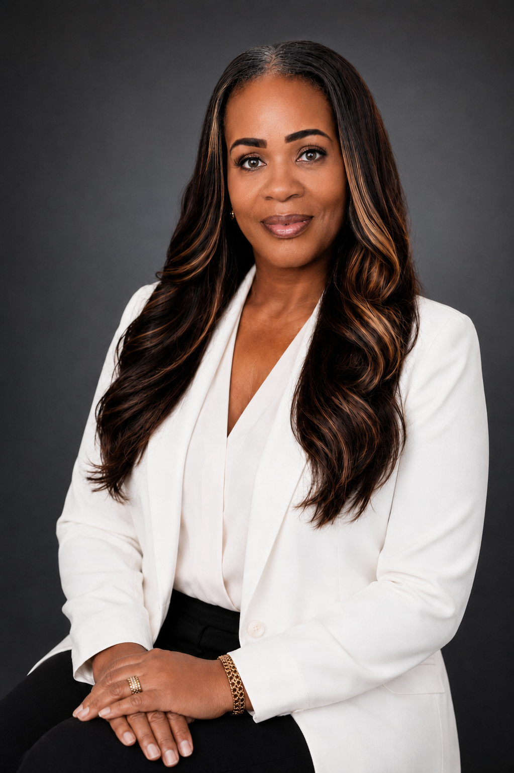 Professional executive consultant in business attire, confident and approachable