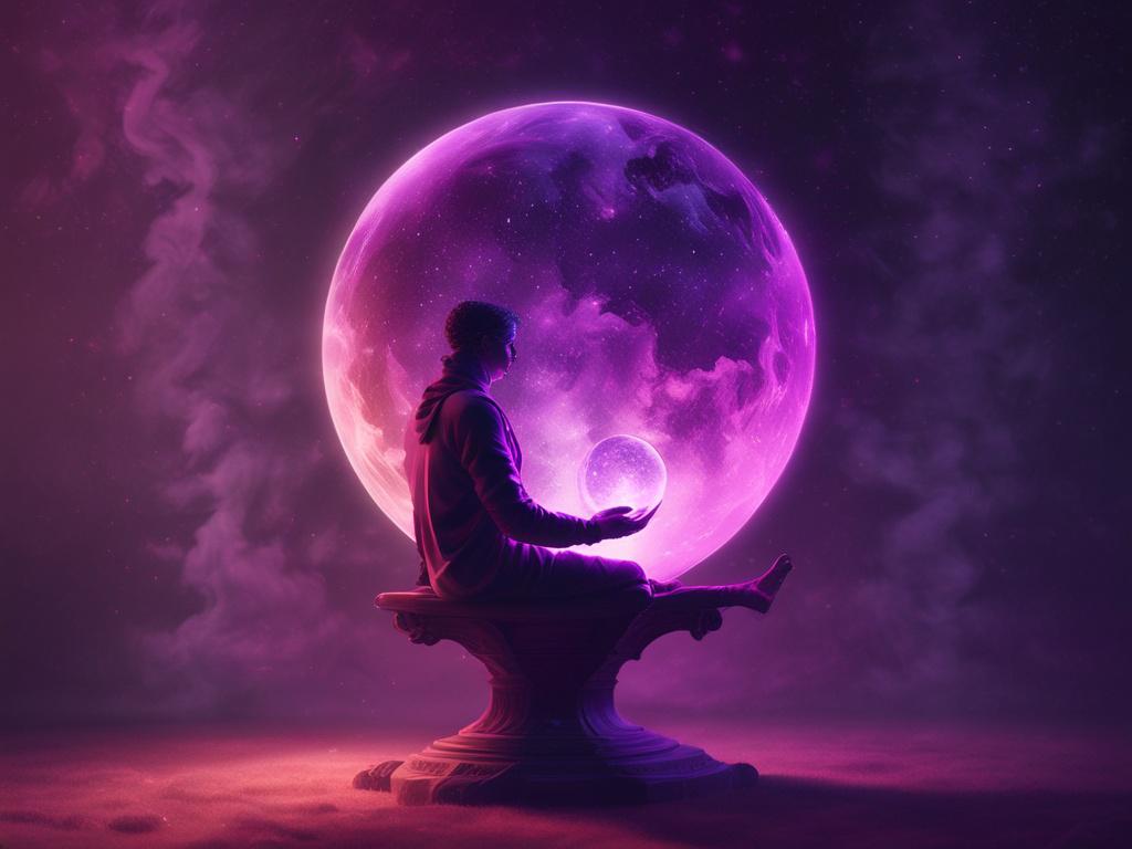 A solitary astrologist in deep contemplation, holding a celestial globe,