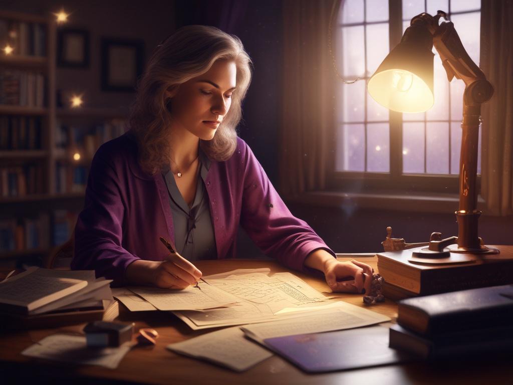 A realistic high resolution of a serene astrologist woman sitting