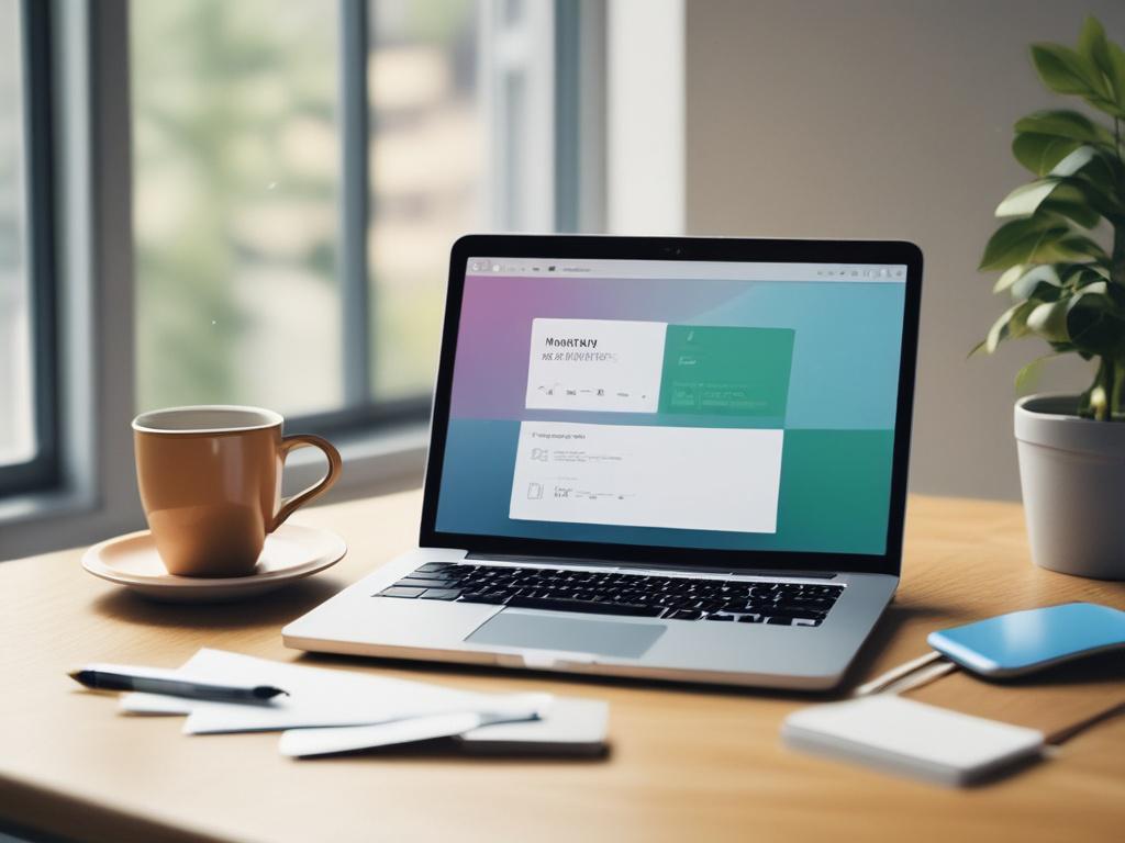 A clean and minimalistic workspace featuring a sleek laptop, a