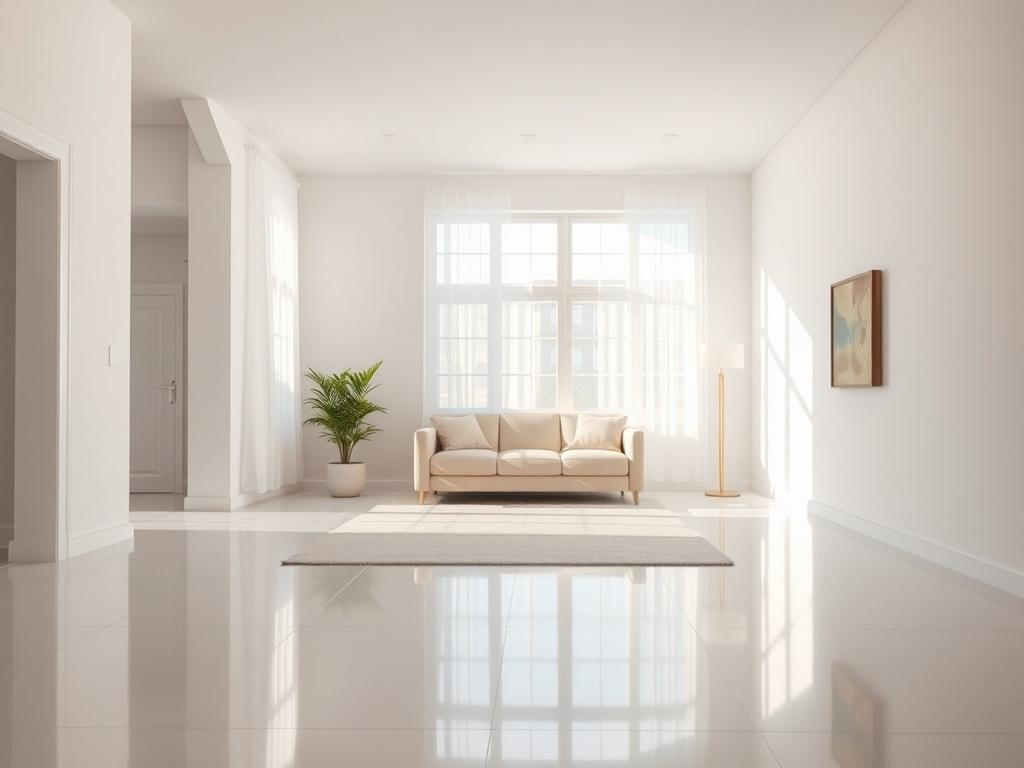 An inviting empty living room with sunlight pouring in, showcasing