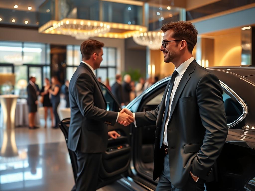 A sophisticated corporate event setting with a modern venue in