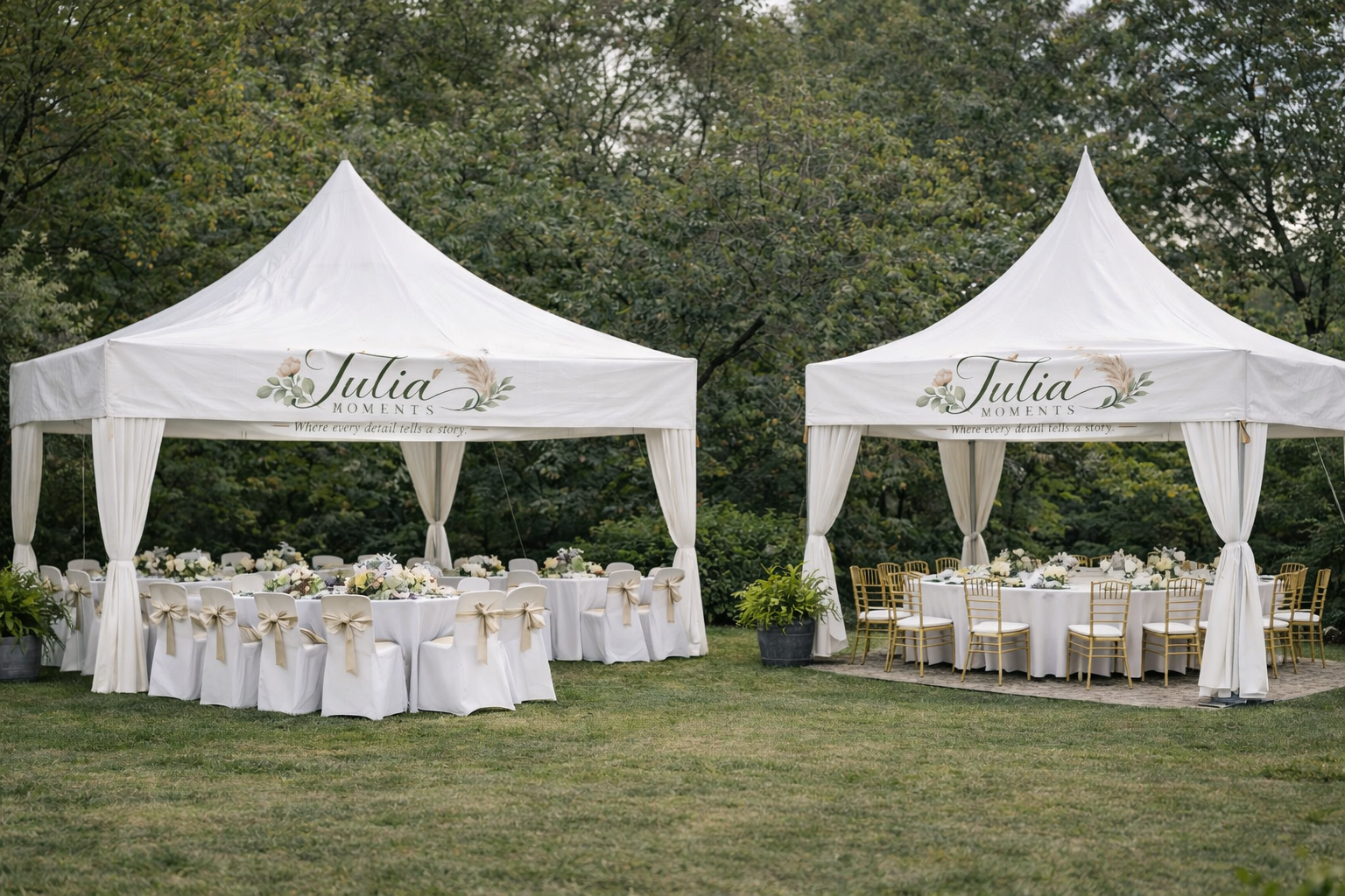 Elegant outdoor tented event setup
