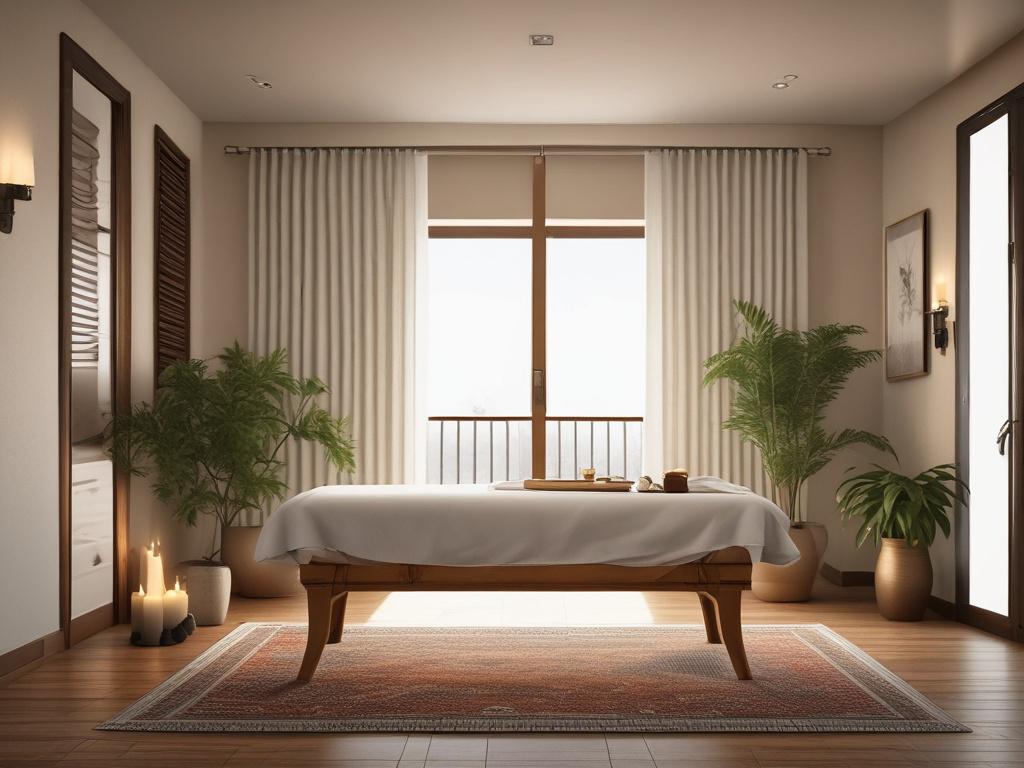 A tranquil spa setting with a serene atmosphere, featuring a