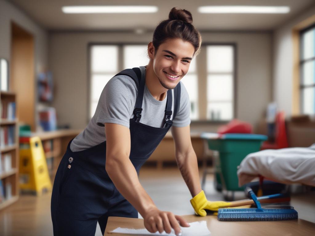 A close up shot of a university student cleaning a
